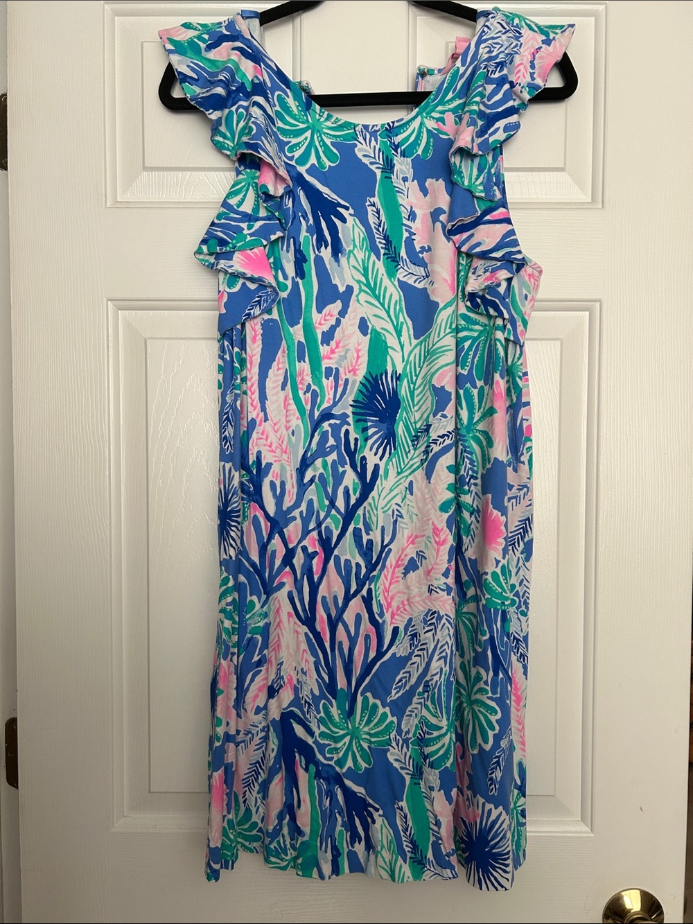 Lilly Pulitzer Blue Tropical Print Ruffle Midi Dress